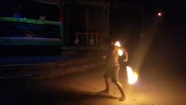 Fire Dance Performance Made Young Skilled Cambodian Boy Secret Bar — Stock Video