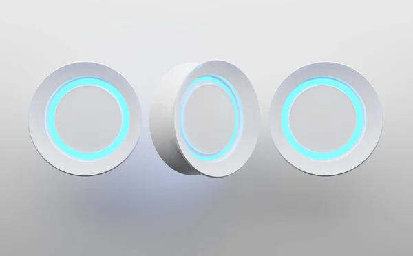 Papel Parede Com Círculos Botão Luz Azul Fundo Branco — Fotografia de Stock