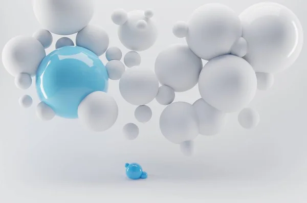 beyaz ve mavi balonlar havada yüzer ile 3D render duvar kağıdı