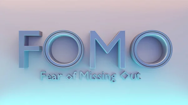 3D metin veya logo beyaz bir yüzeye yerleştirilen olarak fomo kelime kavramı. Fomo kelime eksik korku demek. Cryptocurrencies, Menkul Kıymetler ve para hisseleri Broker arasında popüler en popüler kelime biri. 3D render ılustration.