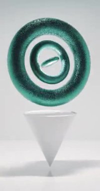 El değmemiş beyaz bir odada, minyatür bir Dyson toroidal küre, beyaz bir kürenin parlak ışığıyla havanın ortasında süzülür. Uyum ve enerjinin geleceksel bir vizyonu.