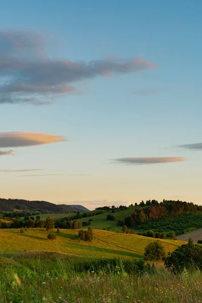 Kamienna Gra 'nın varoşlarındaki tepelerin manzarası güzel bir yaz günü öğleden sonra, Aşağı Silezya, Polonya