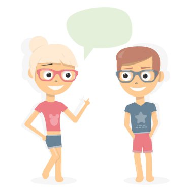 Erkek ve kız konuşuyor. Gençlerin diyalog.