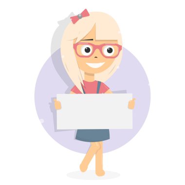 Kız ve beyaz Pano. Çizgi film karakteri.