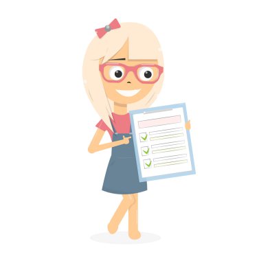 Form iddia. Kız bir belge sigorta gösterir. 