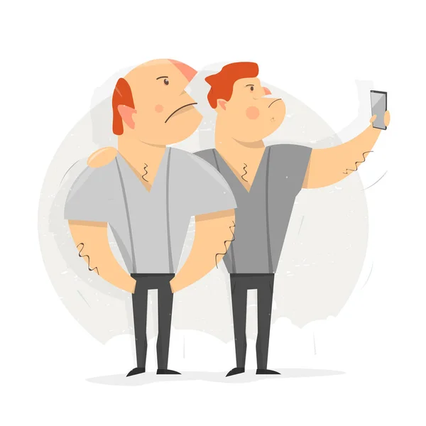 Due uomini che fanno foto ai selfie. Illustrazione vettoriale . — Vettoriale Stock