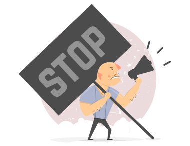 Eylemci protesto. Adam poster durağı ile. 