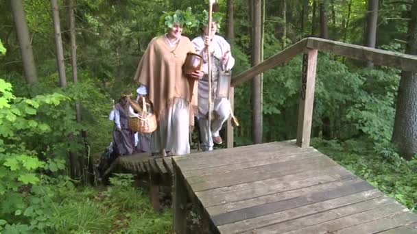 Villagers people procession in annual Midsummer holiday day — Stock Video