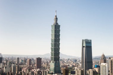 Taipei, Tayvan - 10 Mart: Görünümü Taipei 101 üzerinde 10 Mart 2018 Taipei Taipei kent merkezinde modern mimarisinde