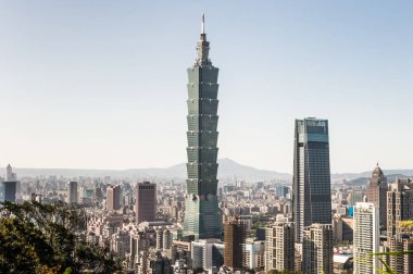 Taipei, Tayvan - 10 Mart: Görünümü Taipei 101 üzerinde 10 Mart 2018 Taipei Taipei kent merkezinde modern mimarisinde