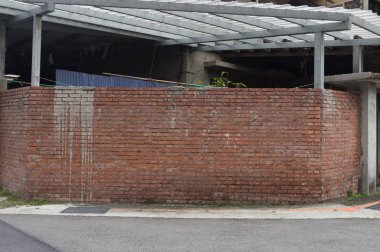 Sokak duvarı arka planı, endüstriyel arka plan, depo tuğla duvarlı boş Grunge şehir sokağı