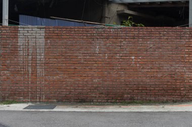 Sokak duvarı arka planı, endüstriyel arka plan, depo tuğla duvarlı boş Grunge şehir sokağı