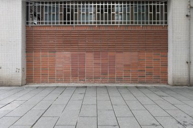 Sokak duvarı arka planı, endüstriyel arka plan, depo tuğla duvarlı boş Grunge şehir sokağı