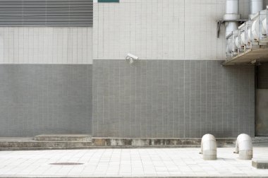 Sokak duvarı arka planı, endüstriyel arka plan, depo tuğla duvarlı boş Grunge şehir sokağı