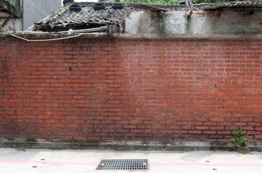 Sokak duvarı arka planı, endüstriyel arka plan, depo tuğla duvarlı boş Grunge şehir sokağı