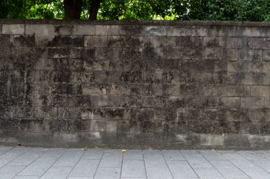 Sokak duvarı arka planı, endüstriyel arka plan, depo tuğla duvarlı boş Grunge şehir sokağı