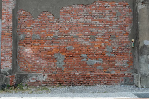 street wall background ,Industrial background, empty grunge urban street with warehouse brick wall