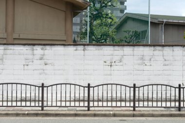 Sokak duvarı arka planı, endüstriyel arka plan, depo tuğla duvarlı boş Grunge şehir sokağı