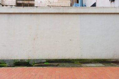 Sokak duvarı arka planı, endüstriyel arka plan, depo tuğla duvarlı boş Grunge şehir sokağı