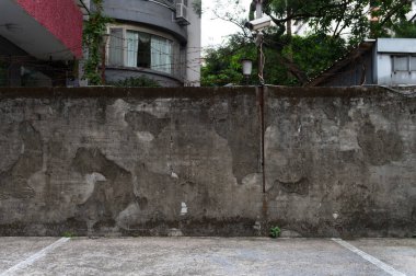 Sokak duvarı arka planı, endüstriyel arka plan, depo tuğla duvarlı boş Grunge şehir sokağı