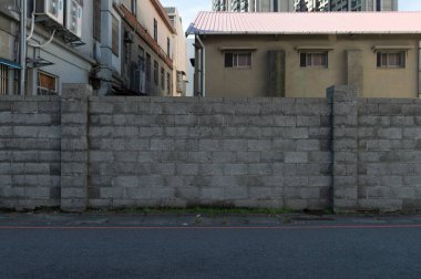 Sokak duvarı arka planı, endüstriyel arka plan, depo tuğla duvarlı boş Grunge şehir sokağı