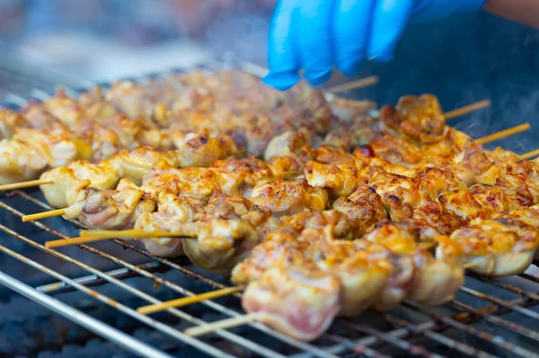 Yakitori Tradizionali Giapponesi Pollo Grigliato Come Famoso Street Food Del — Foto Stock