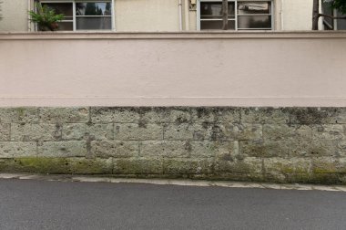 Sokak duvarı arka planı, endüstriyel arka plan, depo tuğla duvarlı boş Grunge şehir sokağı