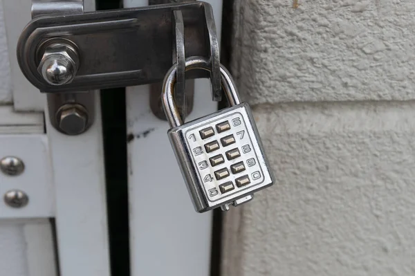 Closed Metal Lock Door Security Protection Padlock Combination Lock — Stock Photo, Image