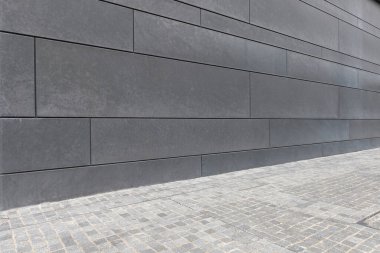 Sokak duvarı arka planı, endüstriyel arka plan, depo tuğla duvarlı boş Grunge şehir sokağı