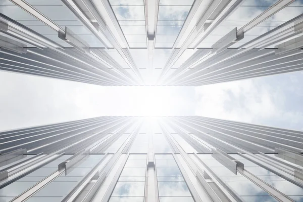 Edificios Vidrio Gris Cielo Brillante Por Encima Vista Inferior — Foto de Stock