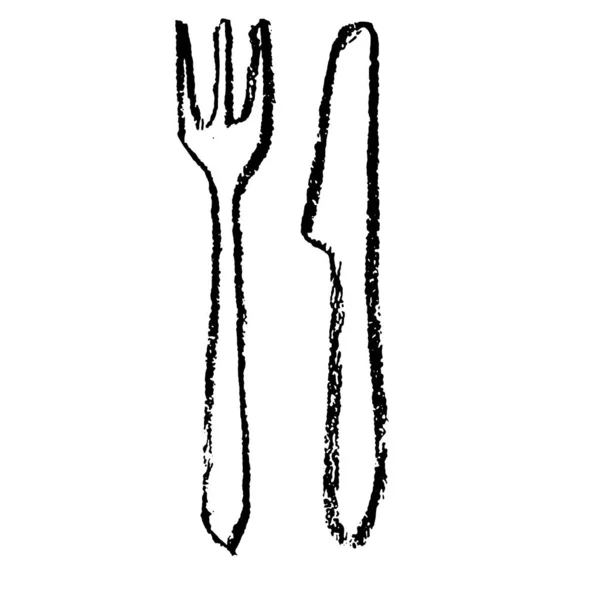 Crayon Sketched Illustration Knife Fork — Stock Vector