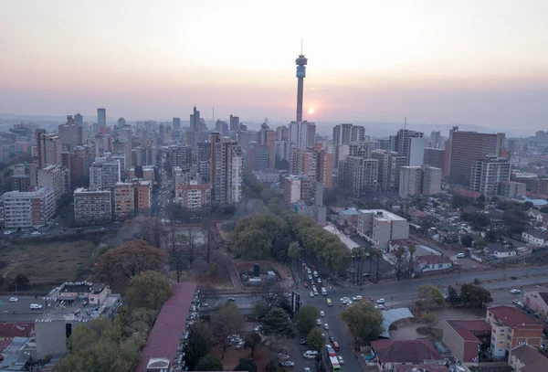 Vista Aérea Del Cdb Johannesburgo Atardecer Sudáfrica — Foto de Stock