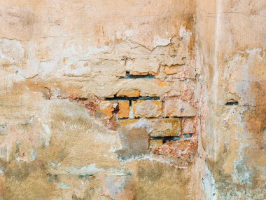 Doku duvar eski. Çürümüş sıva. Mockup. Arka plan