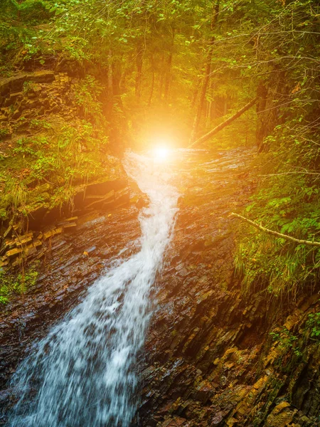 Grande Cascata Primo Piano Dalla Cima Della Montagna Tramonto — Foto Stock