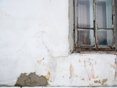 Doku eski evin cephe. Ahşap pencere. Arka plan