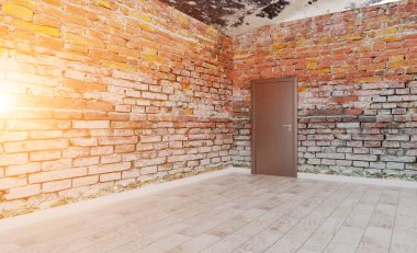 Tuğla duvar boş oda. Mockup... Modern toplantı odası. 3D render... Günbatımı