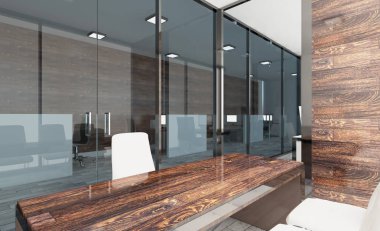 Açık alan ofis iç konferans odası gibi. Mockup. 3D render.