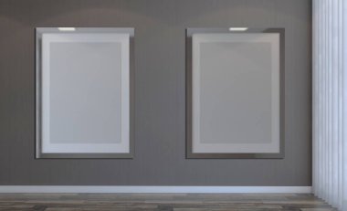 Boş oda. 3D render... Boş resim sergisi