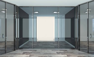 Modern ofis dolap boş. Toplantı odası. 3D render... Boş resim sergisi