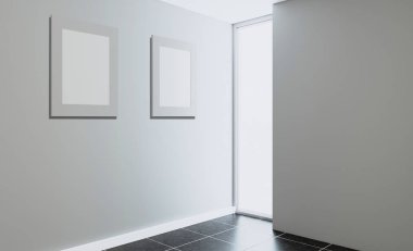 Modern banyo banyo ve lavabo dahil olmak üzere. 3D render. Boş resim