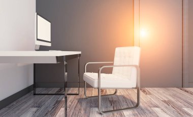 Modern ofis dolabı. Toplantı odası. 3D render... Günbatımı