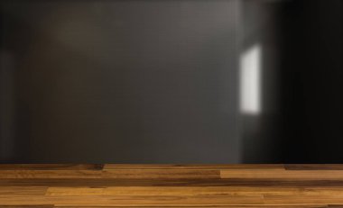 boş ahşap masa. Döşeme. Mozaik duvarları. Modern banyo iç tasarım. 3D render.