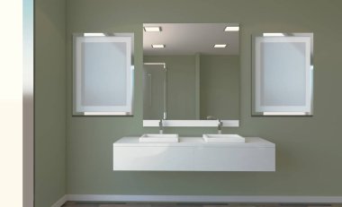 İskandinav banyo, Klasik vintage iç tasarım. 3D render. Boş resim sergisi