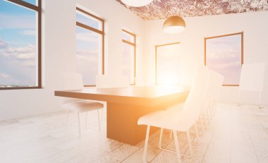 . Modern toplantı odası. 3D render... Günbatımı