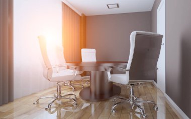 Modern toplantı odası. 3D render. Günbatımı