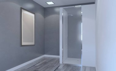 Modern boş banyo. 3D render. Boş resim sergisi