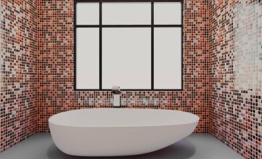 Geniş banyo, temiz, güzel, lüks, parlak oda. 3D render.
