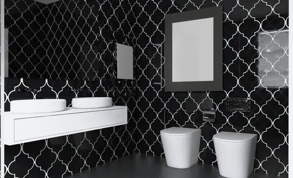 Modern Bathroom Interior Design. 3D rendering.. Blank paintings