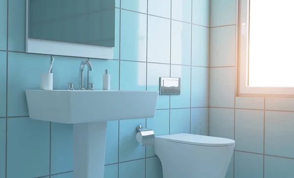 Moderne Badkamer Met Groot Raam Rendering Zonsondergang — Stockfoto