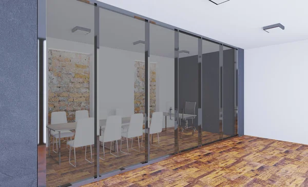 Візуалізація Бізнес Центр Кімната Переговорів Сучасному Офісі Блакитними Стінами Перегородками — стокове фото